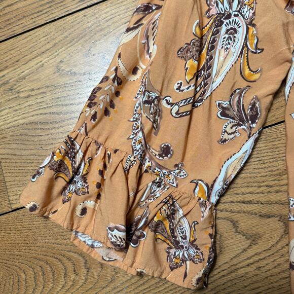 Davi & Dani Women Long Sleeve Boho Peasant Top 2XL Paisley Brown Floral Fall - Picture 5 of 8